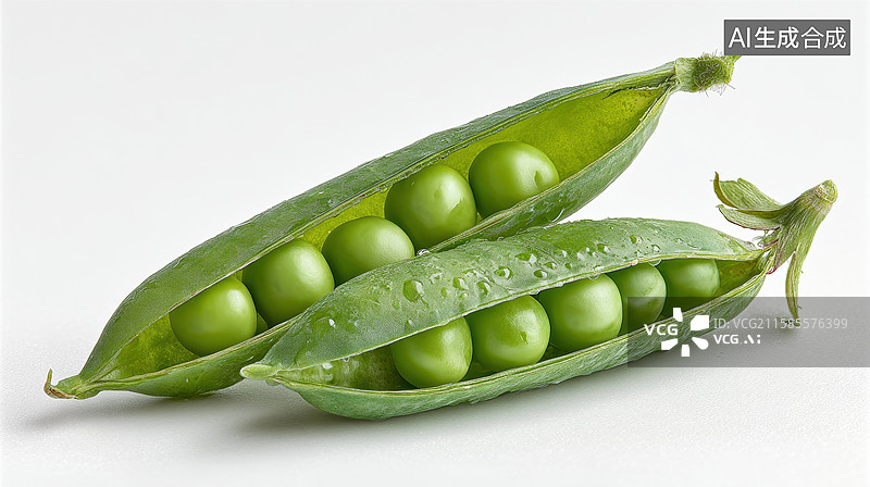 【AI数字艺术】新鲜绿色豌豆荚特写图片素材