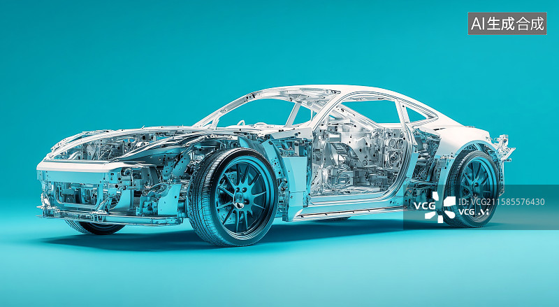 【AI数字艺术】展示厅内汽车底盘结构模型图片素材