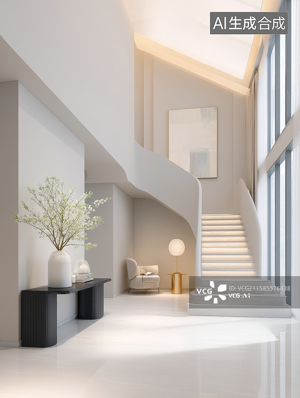 【AI数字艺术】现代简约楼梯间图片素材