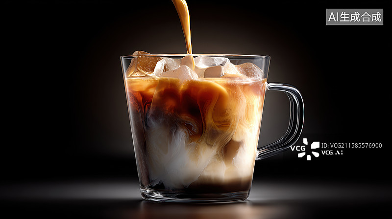 【AI数字艺术】冰咖啡倒入瞬间 层次分明图片素材