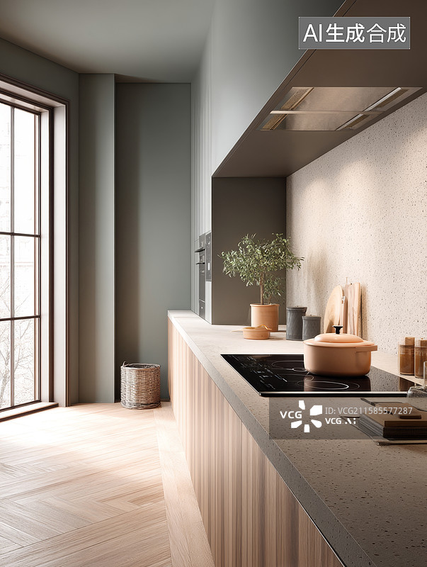 【AI数字艺术】现代简约厨房一角图片素材