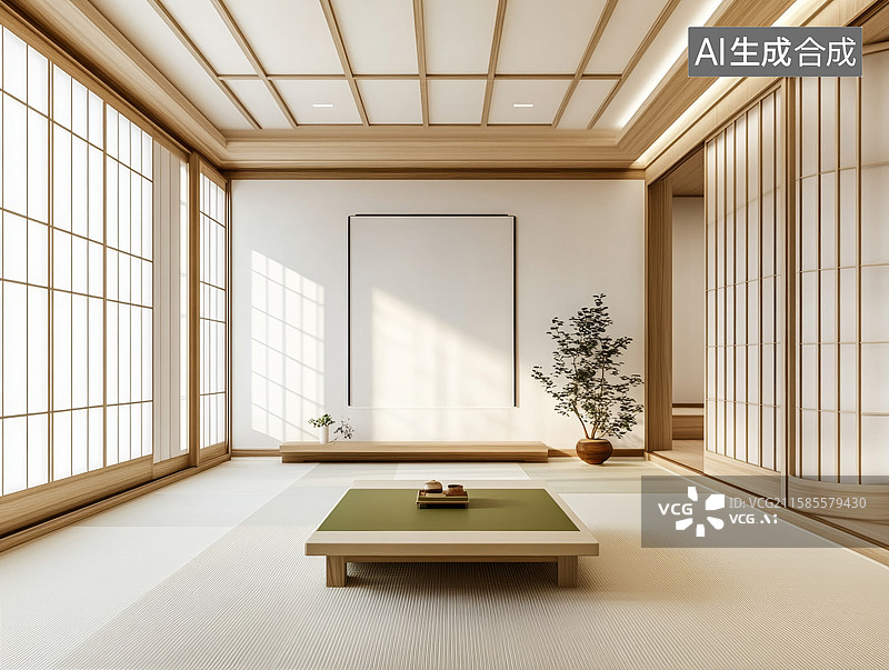 【AI数字艺术】日式禅意茶室空间图片素材