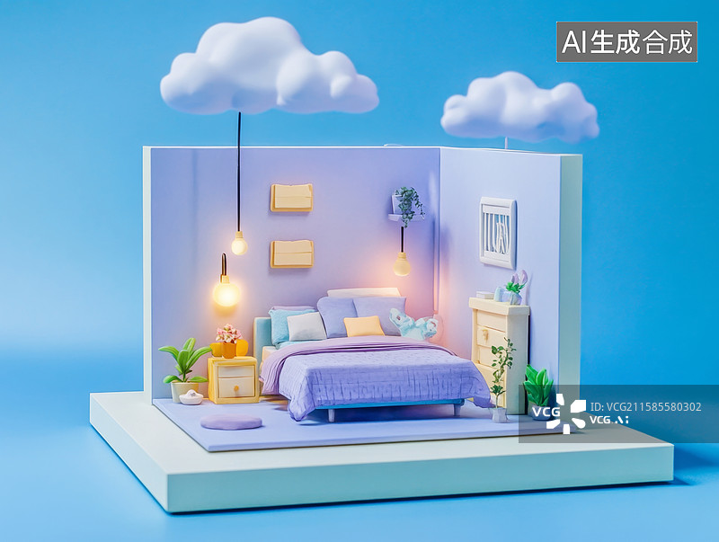 【AI数字艺术】梦幻卧室温馨场景图片素材