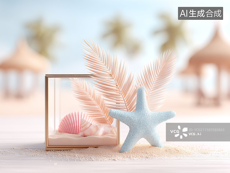 【AI数字艺术】海滩风情展示盒图片素材