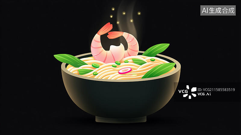 【AI数字艺术】鲜虾面美食插画图片素材