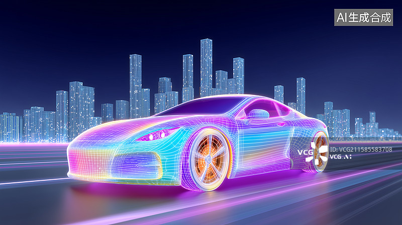【AI数字艺术】赛博朋克风炫彩汽车场景图片素材