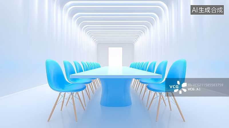 【AI数字艺术】3D未来感会议室场景图片素材