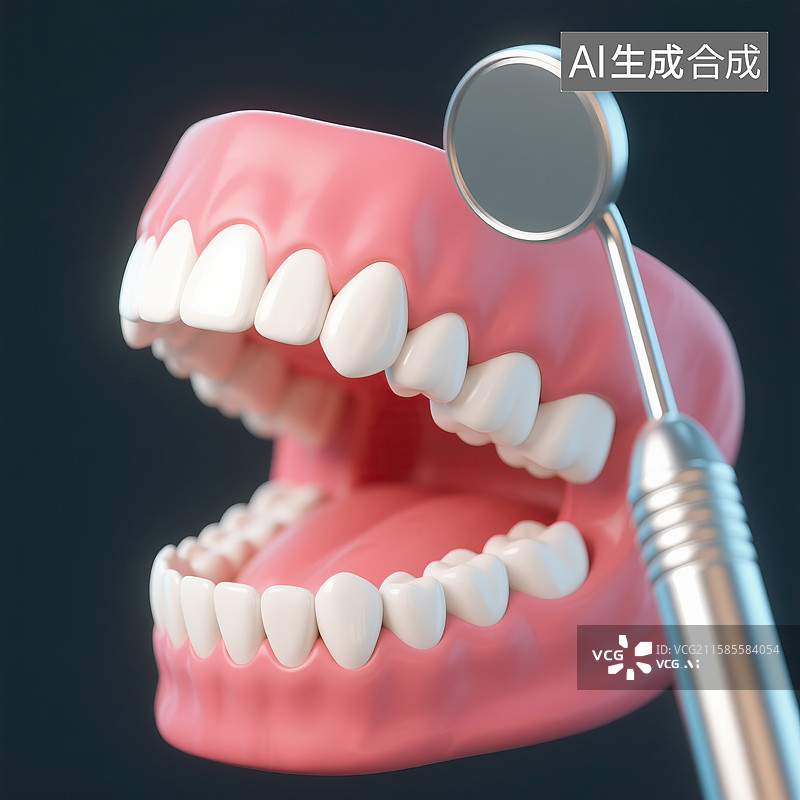 【AI数字艺术】牙齿模型和牙镜图片素材