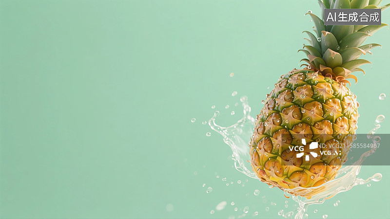 【AI数字艺术】凤梨溅起水花图片素材