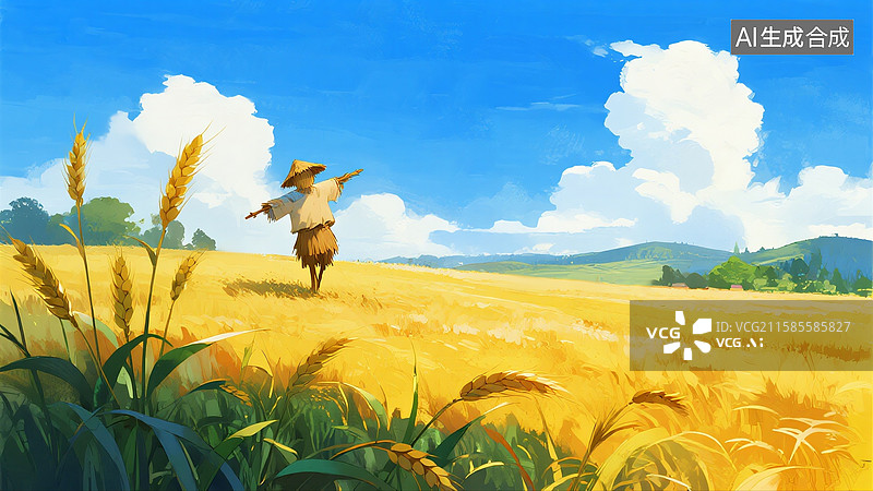 【AI数字艺术】麦田里的稻草人图片素材