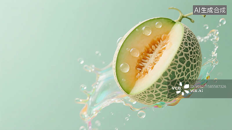 【AI数字艺术】网纹瓜溅起水花图片素材