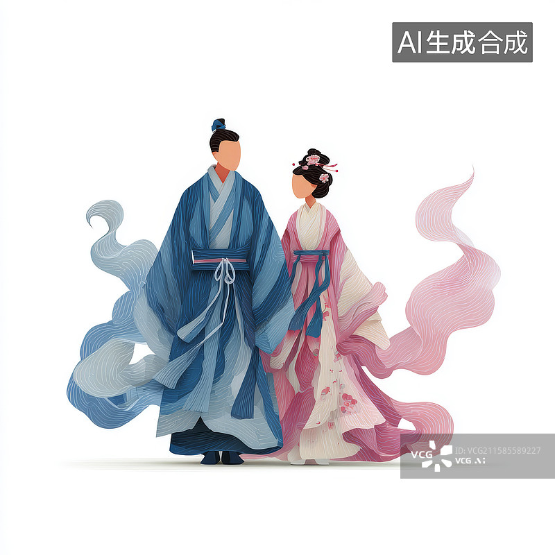 【AI数字艺术】中国传统服饰七夕情侣图片素材