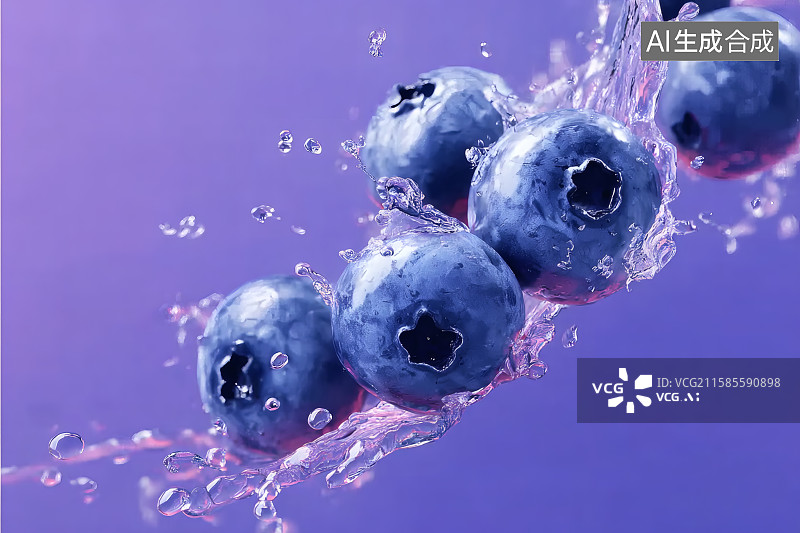 【AI数字艺术】紫色背景，正在清洗的蓝莓，蓝莓广告海报图片素材