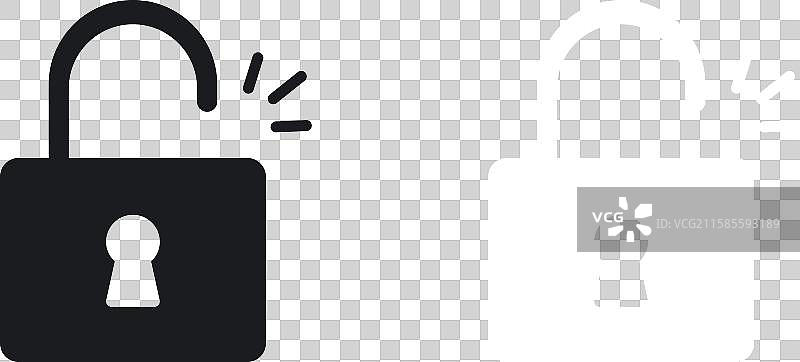 解锁图标集，采用纯黑白色调图片素材