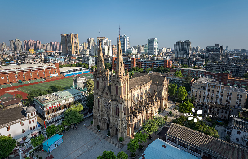 广州圣心石室大教堂航拍图片素材