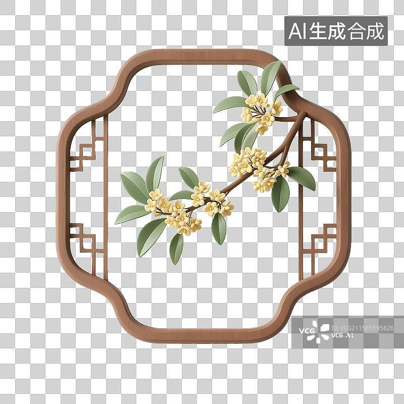 【AI数字艺术】3D 中式窗饰：桂花枝的古韵之美图片素材
