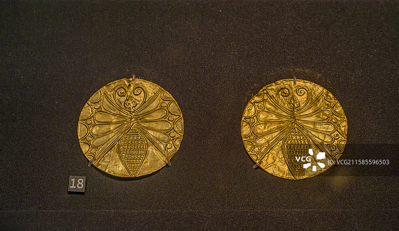 上海世博会博物馆《希腊人：从阿伽门农到亚历山大》展出文物——古希腊黄金昆虫牌饰图片素材