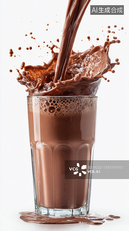 【AI数字艺术】巧克力饮品倒入玻璃杯瞬间图片素材