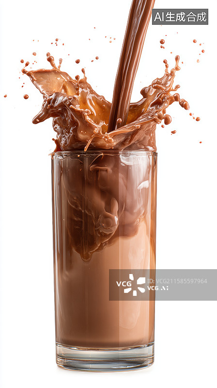 【AI数字艺术】巧克力饮品倒入玻璃杯瞬间图片素材