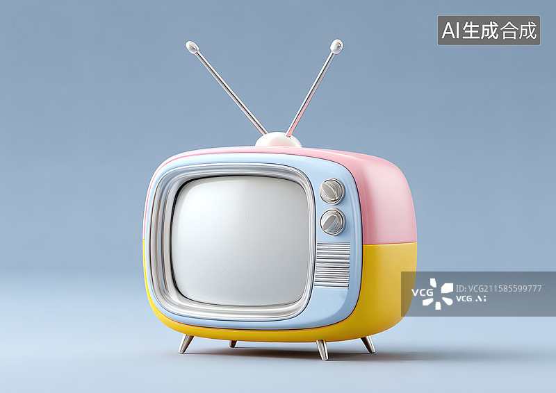 【AI数字艺术】一架老式卡通电视机图片素材