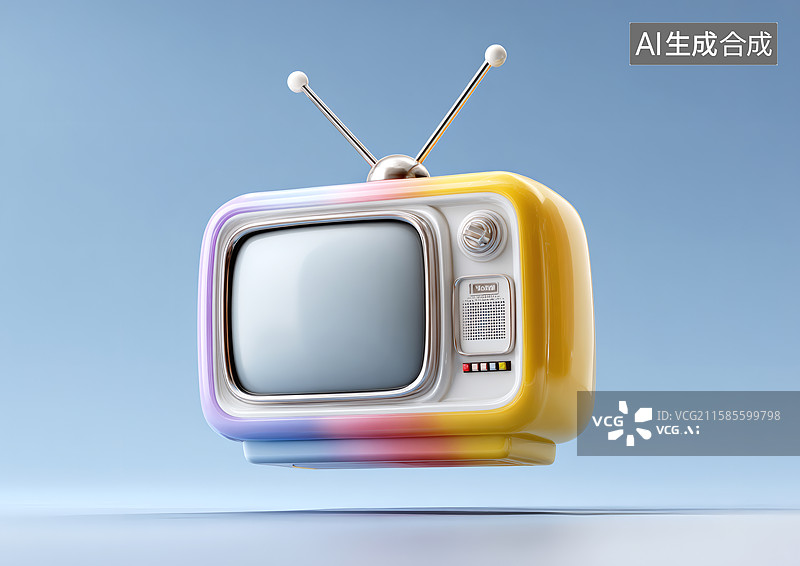 【AI数字艺术】一架老式卡通电视机图片素材