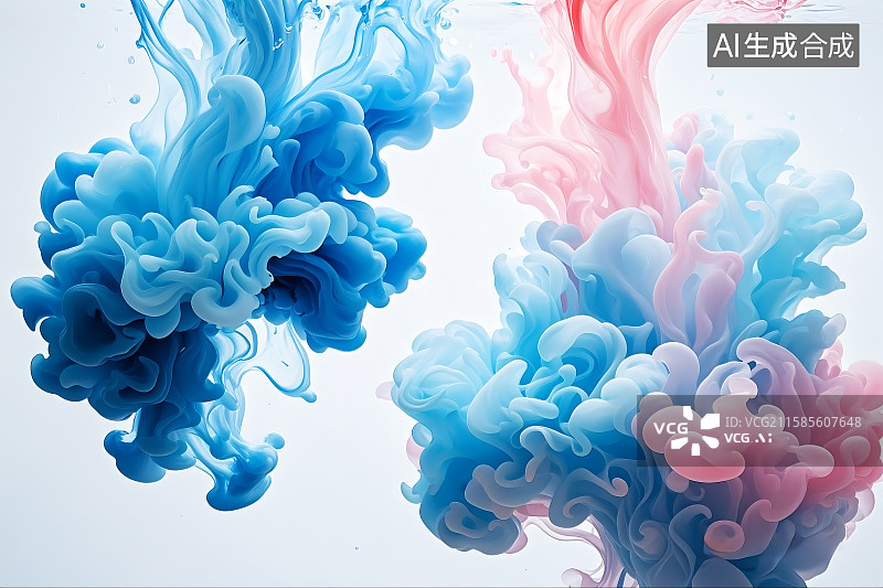 【AI数字艺术】抽象科技商业背景素材 蓝色粉色液体融合 彩色颜料水中溶解图片素材