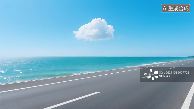 【AI数字艺术】蓝天白云下的海边公路风景 汽车广告背景图 海报素材 海景公路图片素材