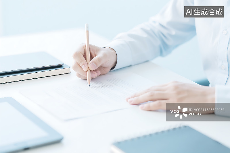 【AI数字艺术】穿着白衬衫的男子在办公桌边工作 金融分析 商务人士 商业背景图片素材 证券金融图片素材