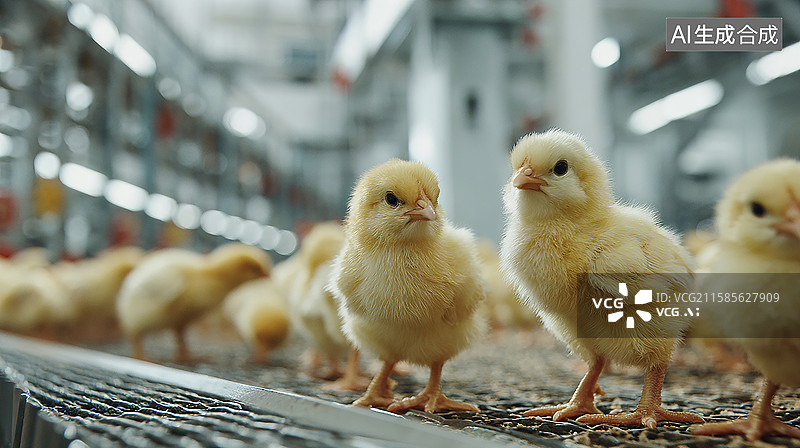 【AI数字艺术】养殖场内的幼小鸡群图片素材