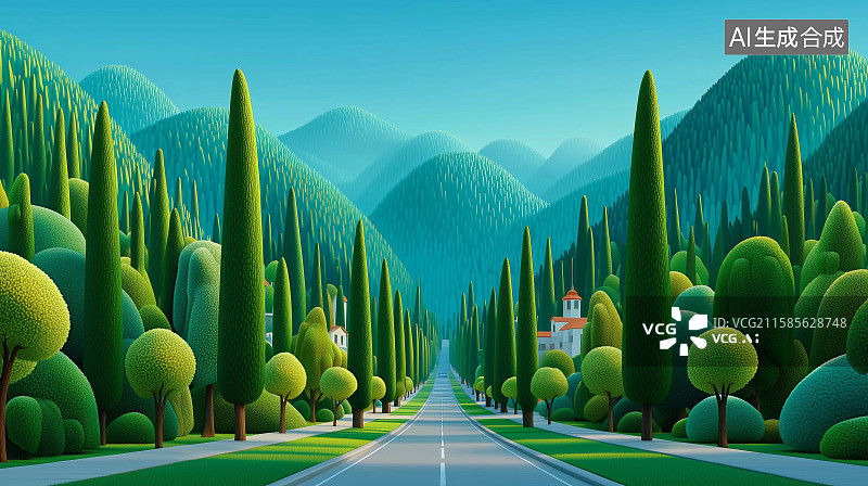 【AI数字艺术】林荫大道绿树成荫的宁静小径图片素材