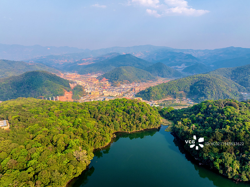 中国云南普洱西盟县勐梭龙潭航拍风光图片素材