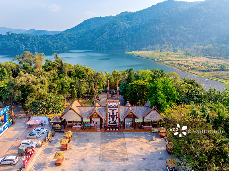 中国云南普洱西盟县勐梭龙潭航拍风光图片素材