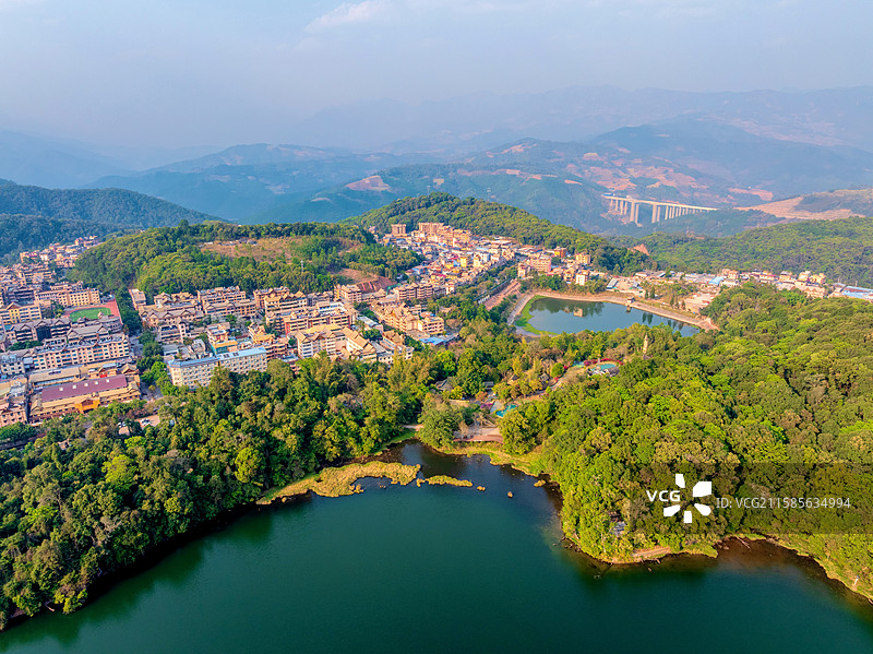 中国云南普洱西盟县勐梭龙潭航拍风光图片素材