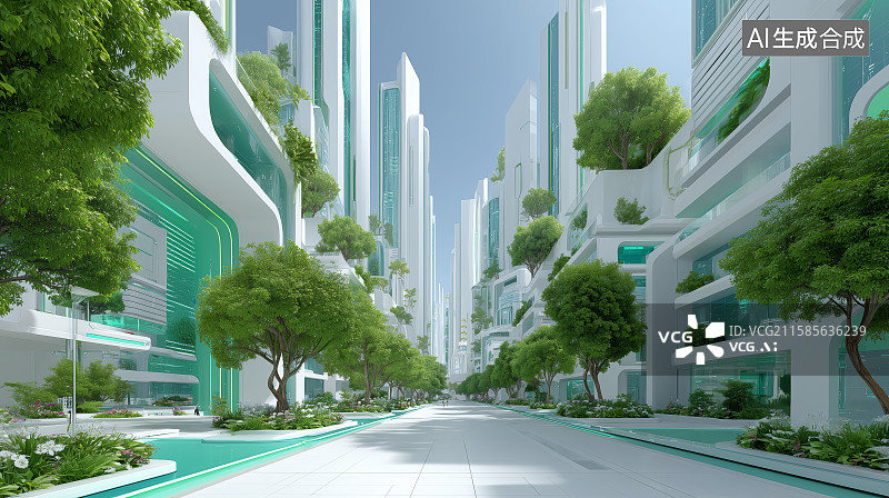 【AI数字艺术】未来城市绿色建筑群图片素材