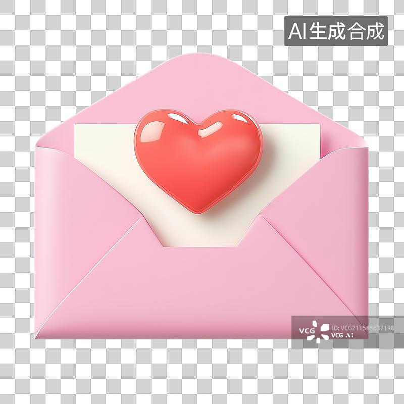 【AI数字艺术】3D三维粉红色情人节信封贺卡桃心心形元素图片素材