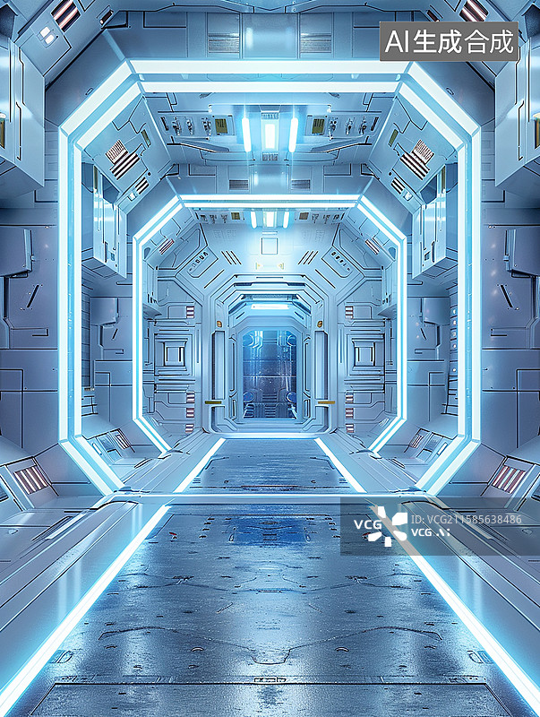 【AI数字艺术】速度光影交错的空间隧道门图片素材