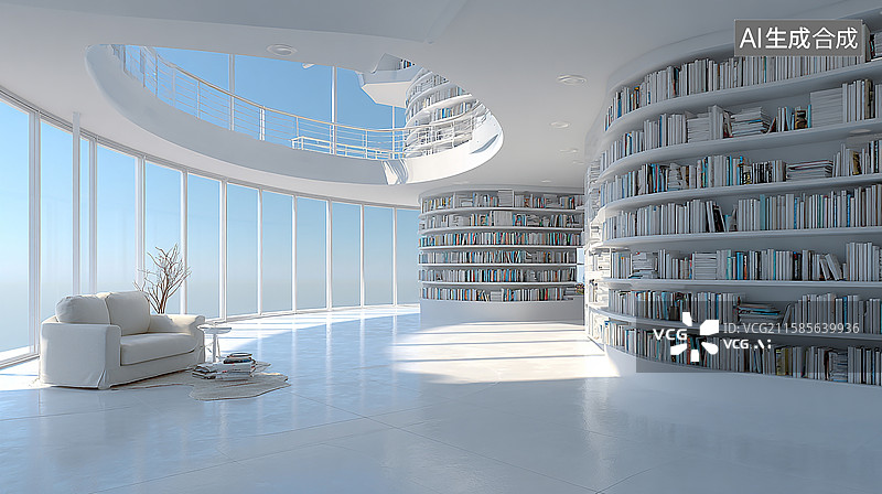 【AI数字艺术】现代室内书房休闲空间图片素材