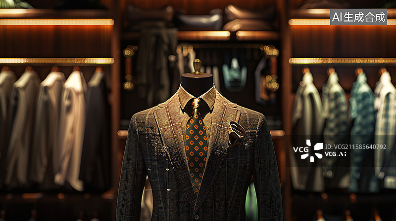 【AI数字艺术】服装店展示的男士西装套装图片素材