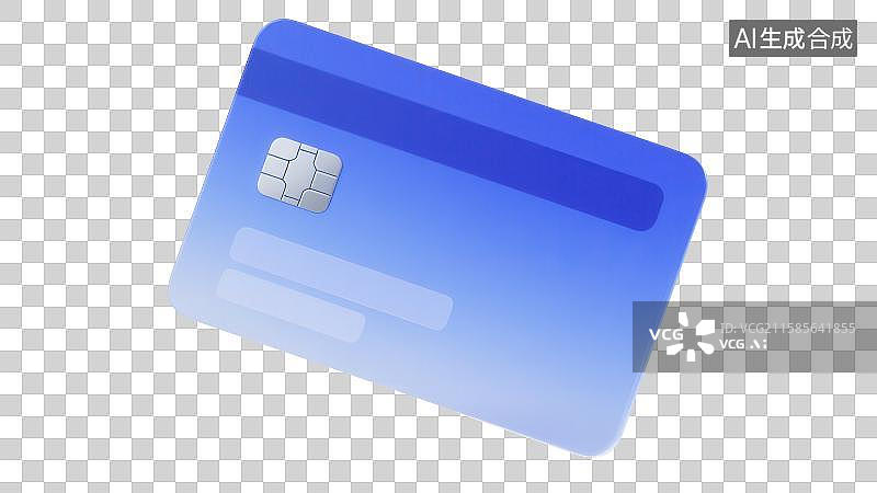 【AI数字艺术】一张半透明渐变蓝色带有芯片带有刷卡磁条的银行卡信用卡图片素材