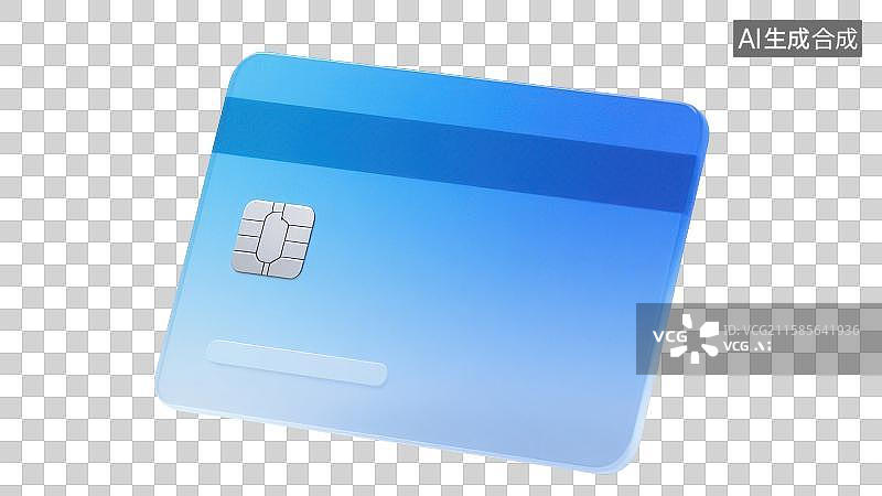 【AI数字艺术】一张半透明渐变蓝色带有芯片带有刷卡磁条的银行卡信用卡图片素材
