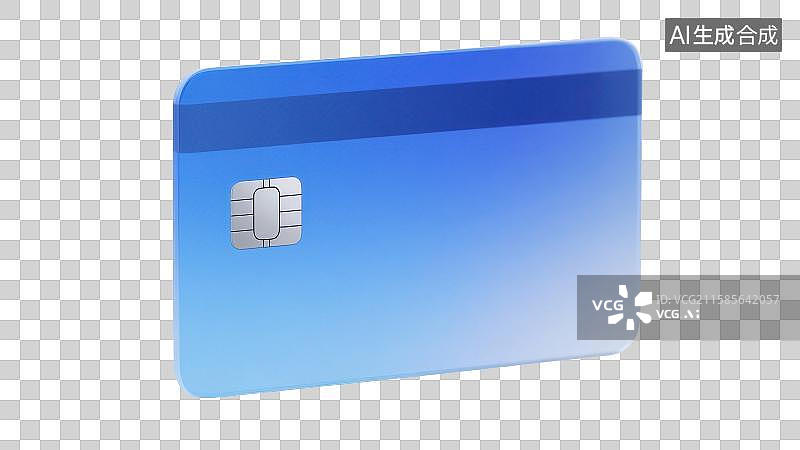 【AI数字艺术】一张半透明渐变蓝色带有芯片带有刷卡磁条的银行卡信用卡图片素材