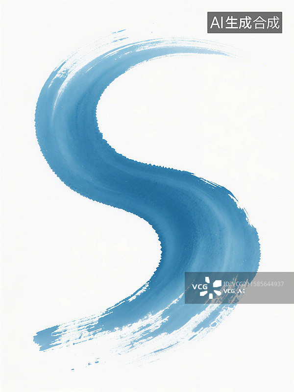 【AI数字艺术】蓝色水彩笔触在白色背景上形成不规则曲线图案图片素材