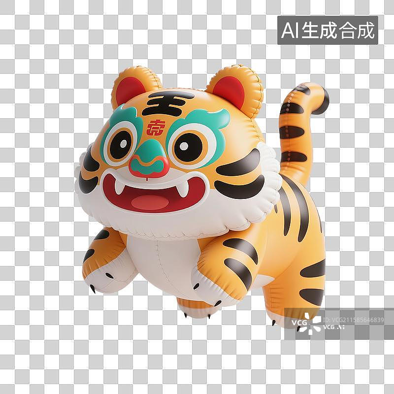 【AI数字艺术】3D渲染卡通动物，膨胀充气风格，充气老虎，老虎玩具，布老虎，虎年，十二生肖，中国风，免抠元素图片素材
