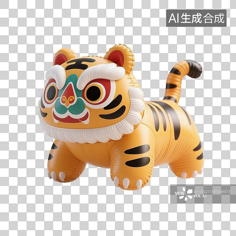 【AI数字艺术】3D渲染卡通动物，膨胀充气风格，充气老虎，老虎玩具，布老虎，虎年，十二生肖，中国风，免抠元素图片素材