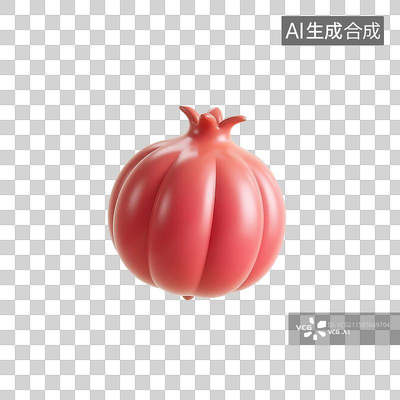 【AI数字艺术】3D渲染卡通水果，充气膨胀风格，红色石榴，秋天水果免抠元素图片素材