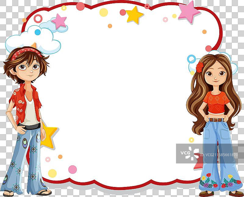 两个穿着五彩斑斓嬉皮服装的孩子图片素材