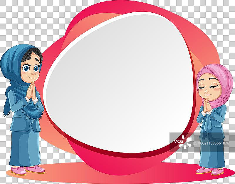 两个女孩在祈祷，手中拿着一个空白的标牌图片素材