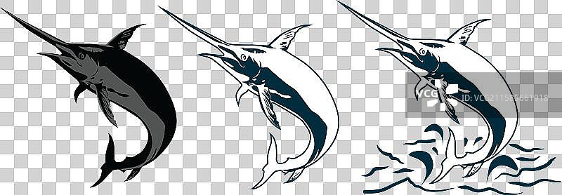 手绘马林鱼纹身艺术作品图片素材