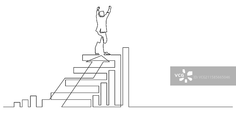 成功的商人举手庆祝线条艺术图片素材