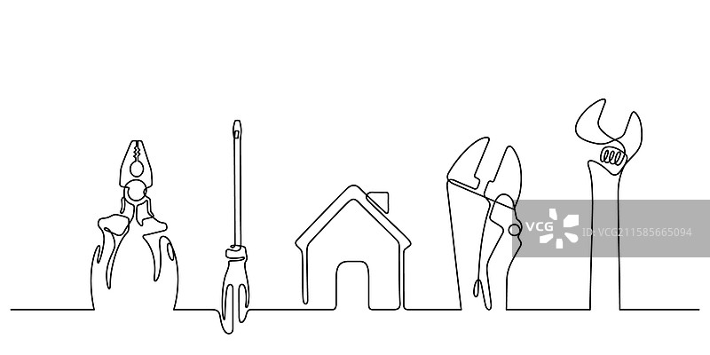 工匠的工作工具俯视图连续线条图图片素材